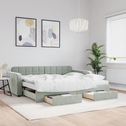 vidaXL Daybed with Trundle and Drawers Light Grey 90x190 cm Velvet 1