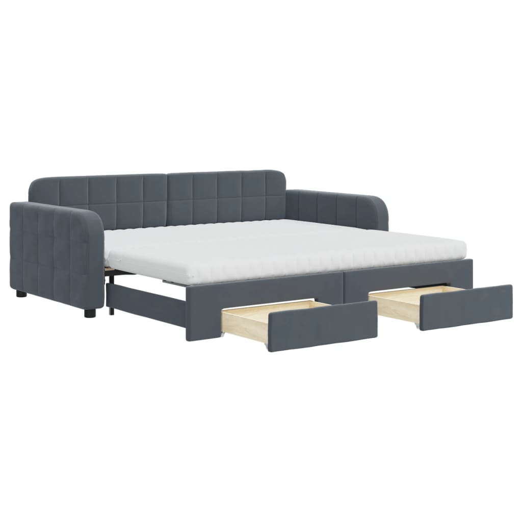 vidaXL Daybed with Trundle and Drawers Dark Grey 90x190 cm Velvet 2