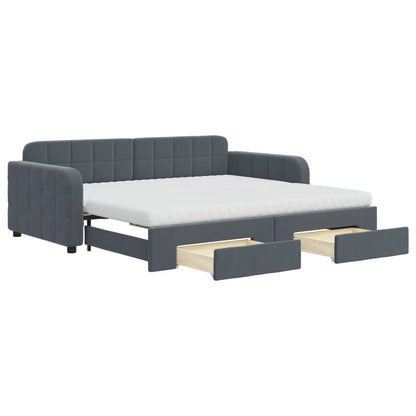 vidaXL Daybed with Trundle and Drawers Dark Grey 90x190 cm Velvet 2