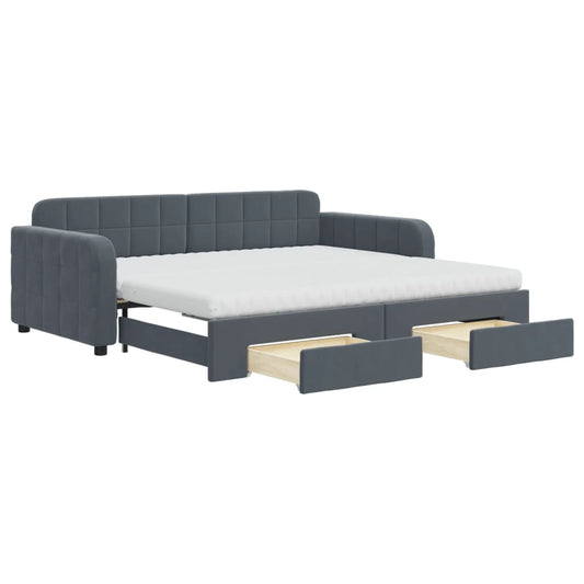 vidaXL Daybed with Trundle and Drawers Dark Grey 90x190 cm Velvet 2