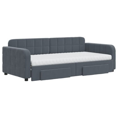 vidaXL Daybed with Trundle and Drawers Dark Grey 90x190 cm Velvet 3