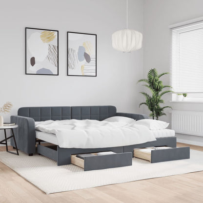 vidaXL Daybed with Trundle and Drawers Dark Grey 90x190 cm Velvet 1
