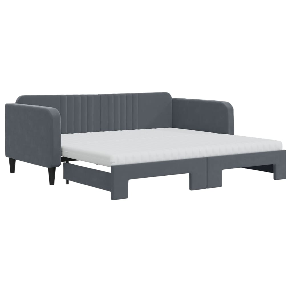 vidaXL Daybed with Trundle and Mattresses Dark Grey 90x190 cm Velvet 2
