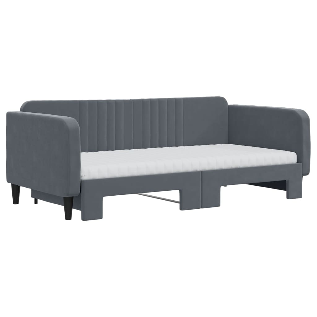 vidaXL Daybed with Trundle and Mattresses Dark Grey 90x190 cm Velvet 3