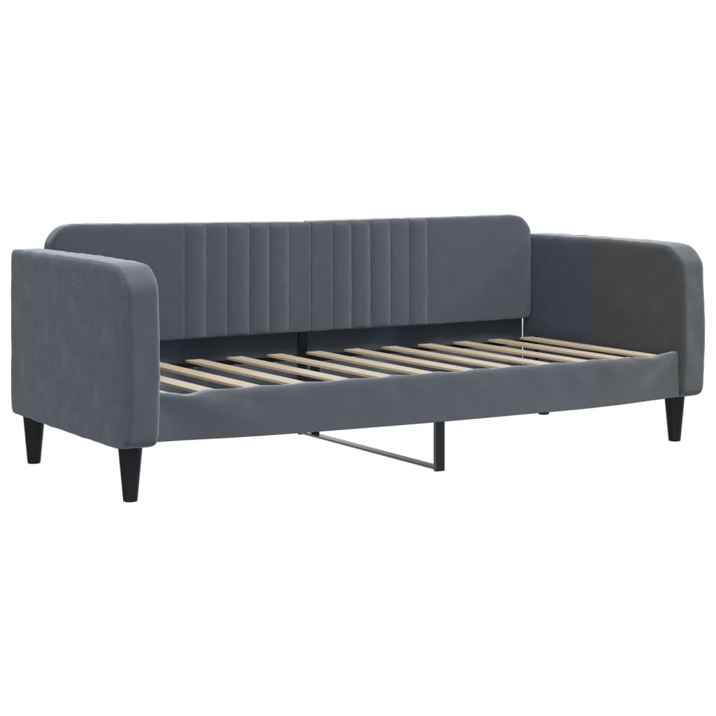 vidaXL Daybed with Trundle and Mattresses Dark Grey 90x190 cm Velvet 4