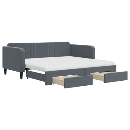 vidaXL Daybed with Trundle and Drawers Dark Grey 90x190 cm Velvet 2