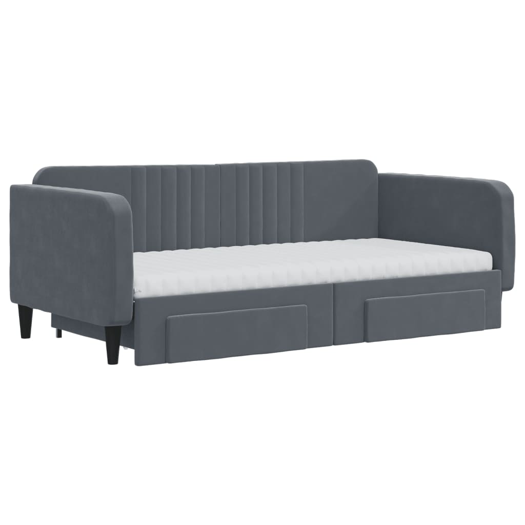 vidaXL Daybed with Trundle and Drawers Dark Grey 90x190 cm Velvet 3
