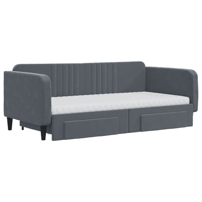 vidaXL Daybed with Trundle and Drawers Dark Grey 90x190 cm Velvet 3