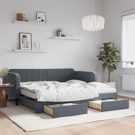 vidaXL Daybed with Trundle and Drawers Dark Grey 90x190 cm Velvet 1