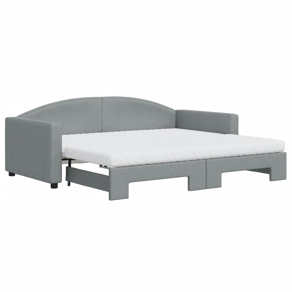 vidaXL Daybed with Trundle and Mattresses Light Grey 90x190 cm Fabric 2