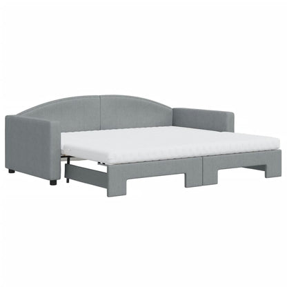 vidaXL Daybed with Trundle and Mattresses Light Grey 90x190 cm Fabric 2