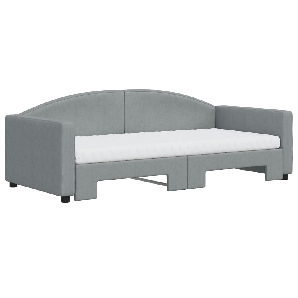 vidaXL Daybed with Trundle and Mattresses Light Grey 90x190 cm Fabric 3