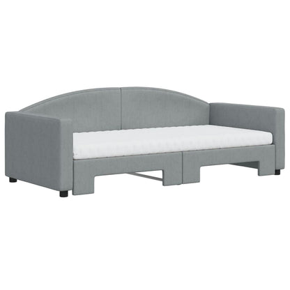 vidaXL Daybed with Trundle and Mattresses Light Grey 90x190 cm Fabric 3