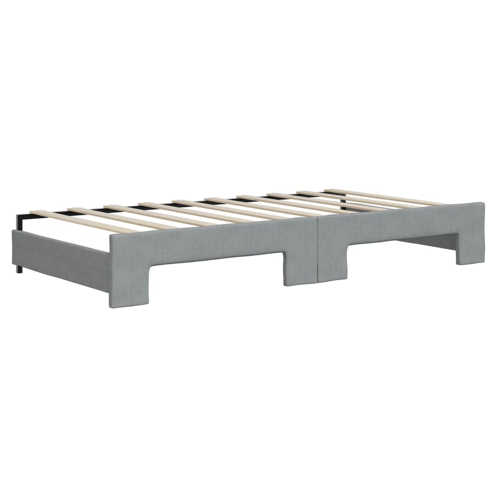vidaXL Daybed with Trundle and Mattresses Light Grey 90x190 cm Fabric 5
