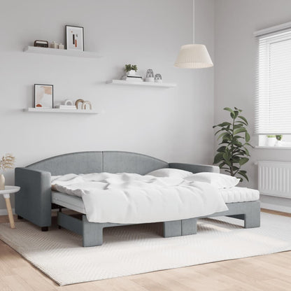 vidaXL Daybed with Trundle and Mattresses Light Grey 90x190 cm Fabric 1