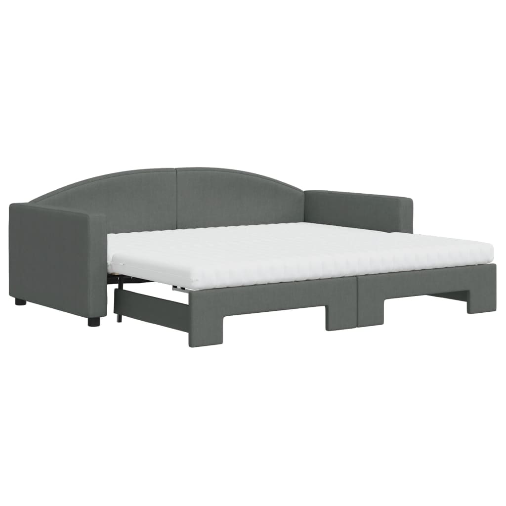 vidaXL Daybed with Trundle and Mattresses Dark Grey 90x190 cm Fabric 2