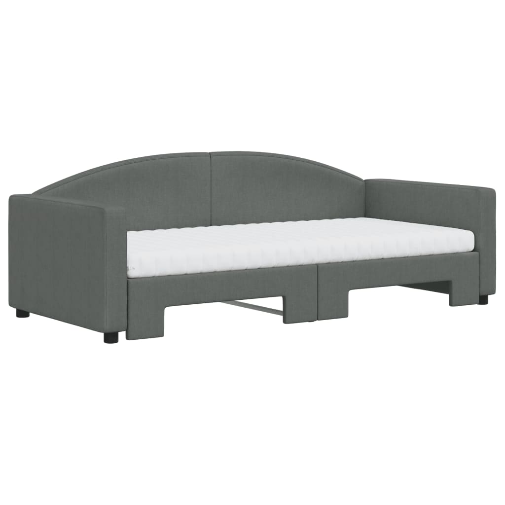 vidaXL Daybed with Trundle and Mattresses Dark Grey 90x190 cm Fabric 3