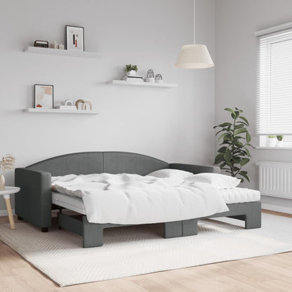 vidaXL Daybed with Trundle and Mattresses Dark Grey 90x190 cm Fabric 1