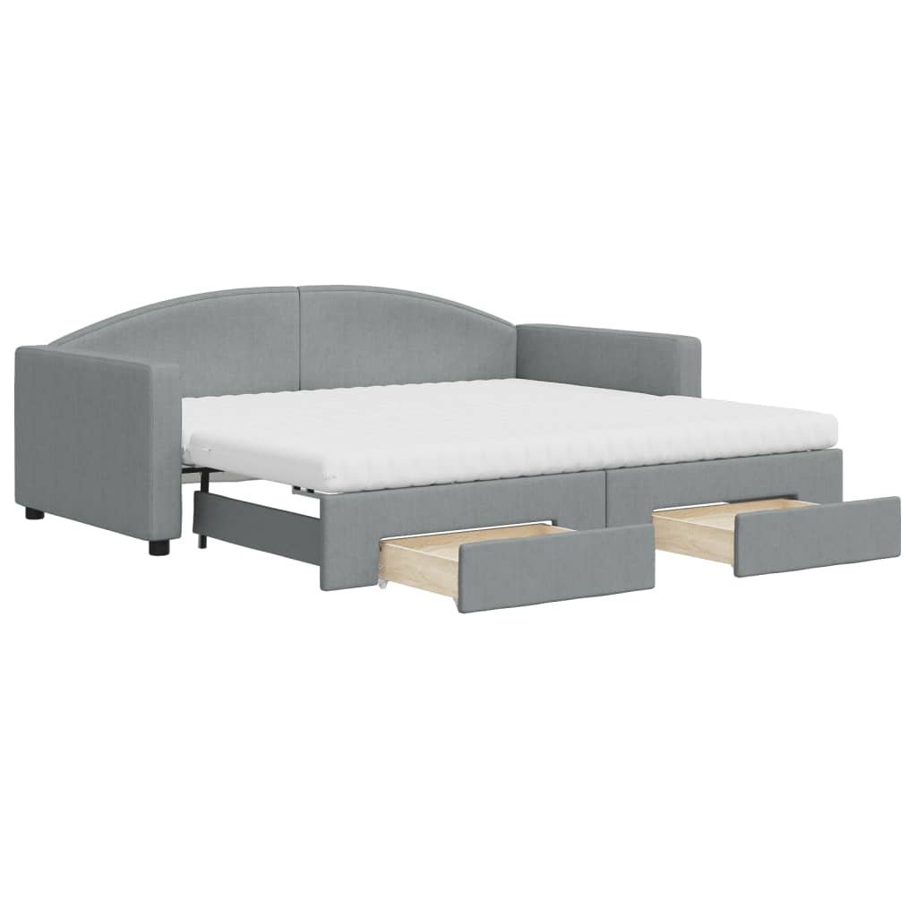 vidaXL Daybed with Trundle and Drawers Light Grey 90x190 cm Fabric 2