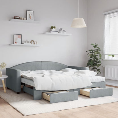 vidaXL Daybed with Trundle and Drawers Light Grey 90x190 cm Fabric 1