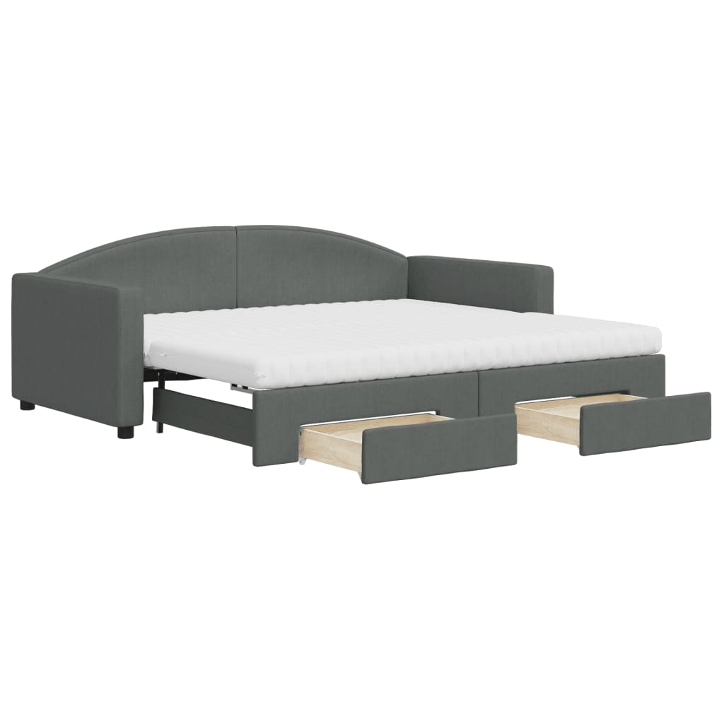 vidaXL Daybed with Trundle and Drawers Dark Grey 90x190 cm Fabric 2