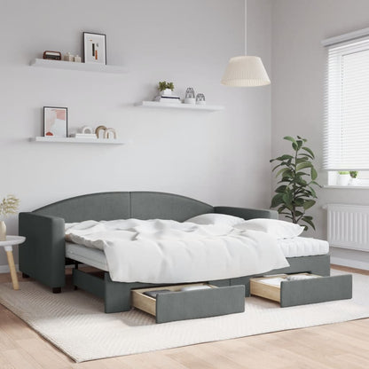 vidaXL Daybed with Trundle and Drawers Dark Grey 90x190 cm Fabric 1