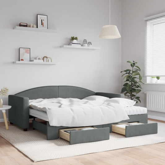 vidaXL Daybed with Trundle and Drawers Dark Grey 90x190 cm Fabric 1