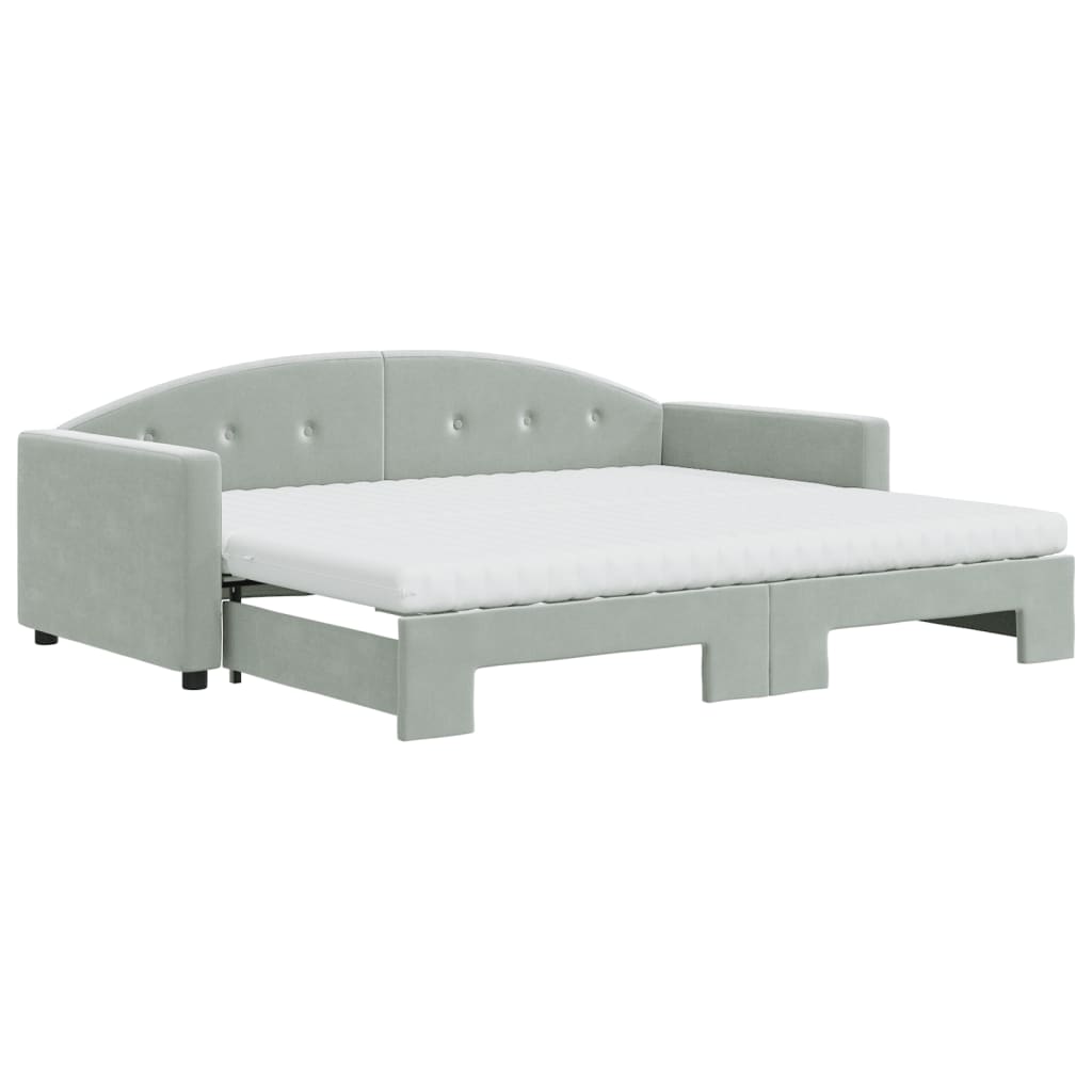vidaXL Daybed with Trundle and Mattresses Light Grey 90x190 cm Velvet 2
