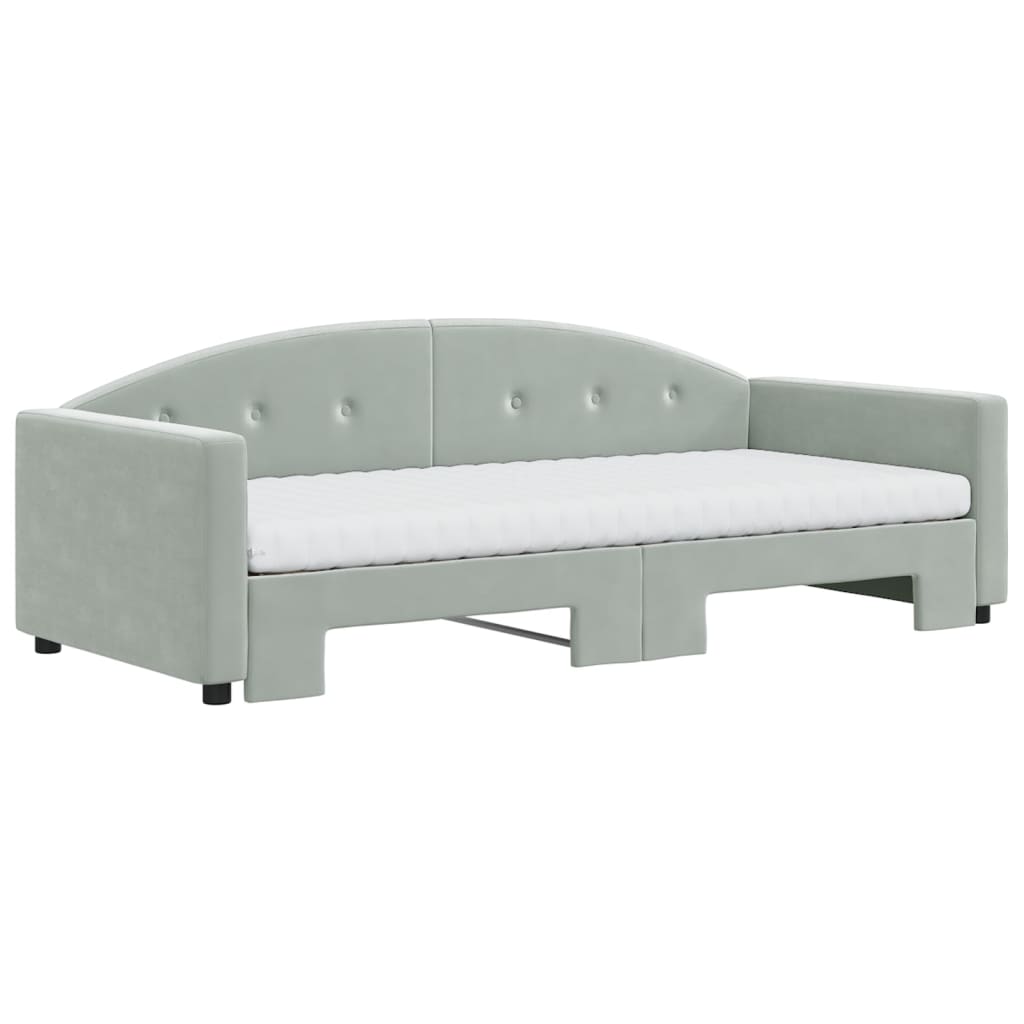 vidaXL Daybed with Trundle and Mattresses Light Grey 90x190 cm Velvet 3