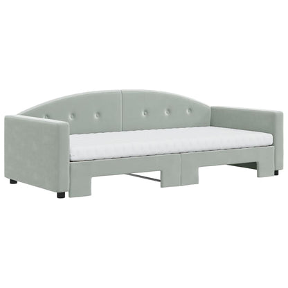 vidaXL Daybed with Trundle and Mattresses Light Grey 90x190 cm Velvet 3