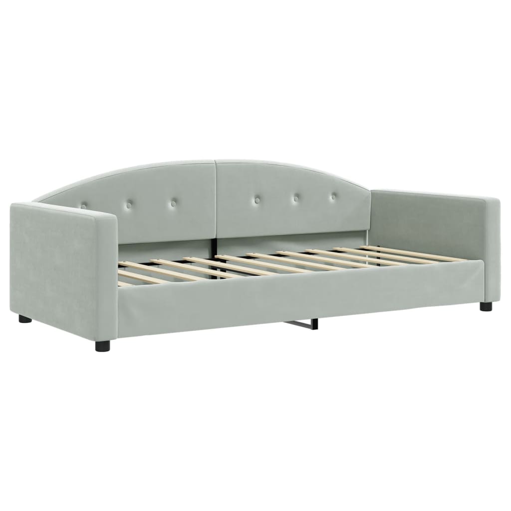 vidaXL Daybed with Trundle and Mattresses Light Grey 90x190 cm Velvet 4