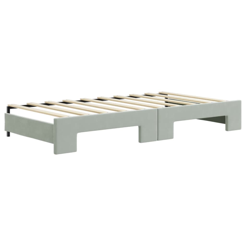 vidaXL Daybed with Trundle and Mattresses Light Grey 90x190 cm Velvet 5