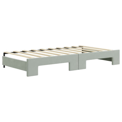 vidaXL Daybed with Trundle and Mattresses Light Grey 90x190 cm Velvet 5