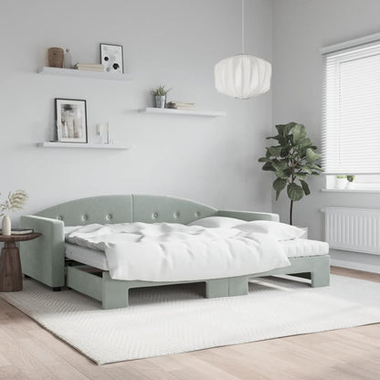 vidaXL Daybed with Trundle and Mattresses Light Grey 90x190 cm Velvet 1