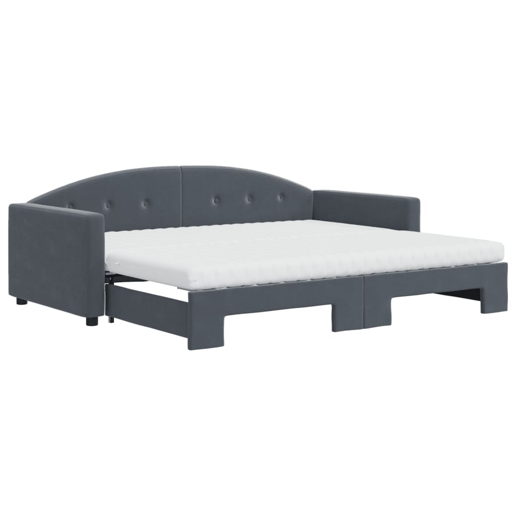 vidaXL Daybed with Trundle and Mattresses Dark Grey 90x190 cm Velvet 2