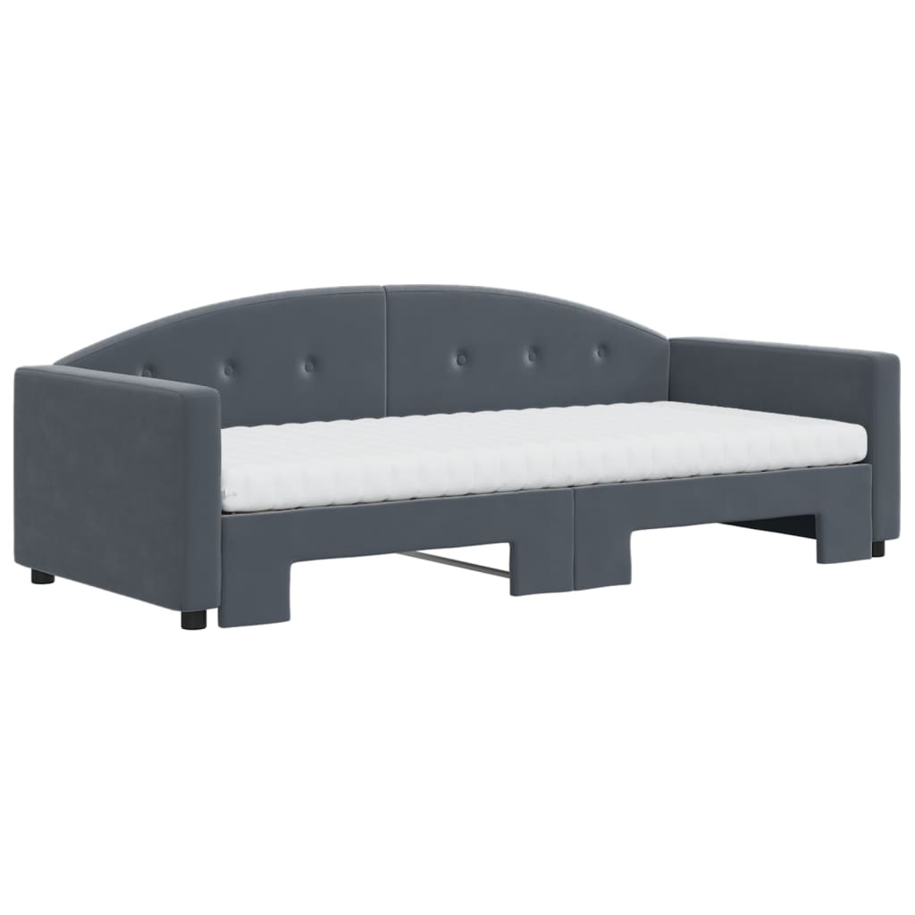 vidaXL Daybed with Trundle and Mattresses Dark Grey 90x190 cm Velvet 3