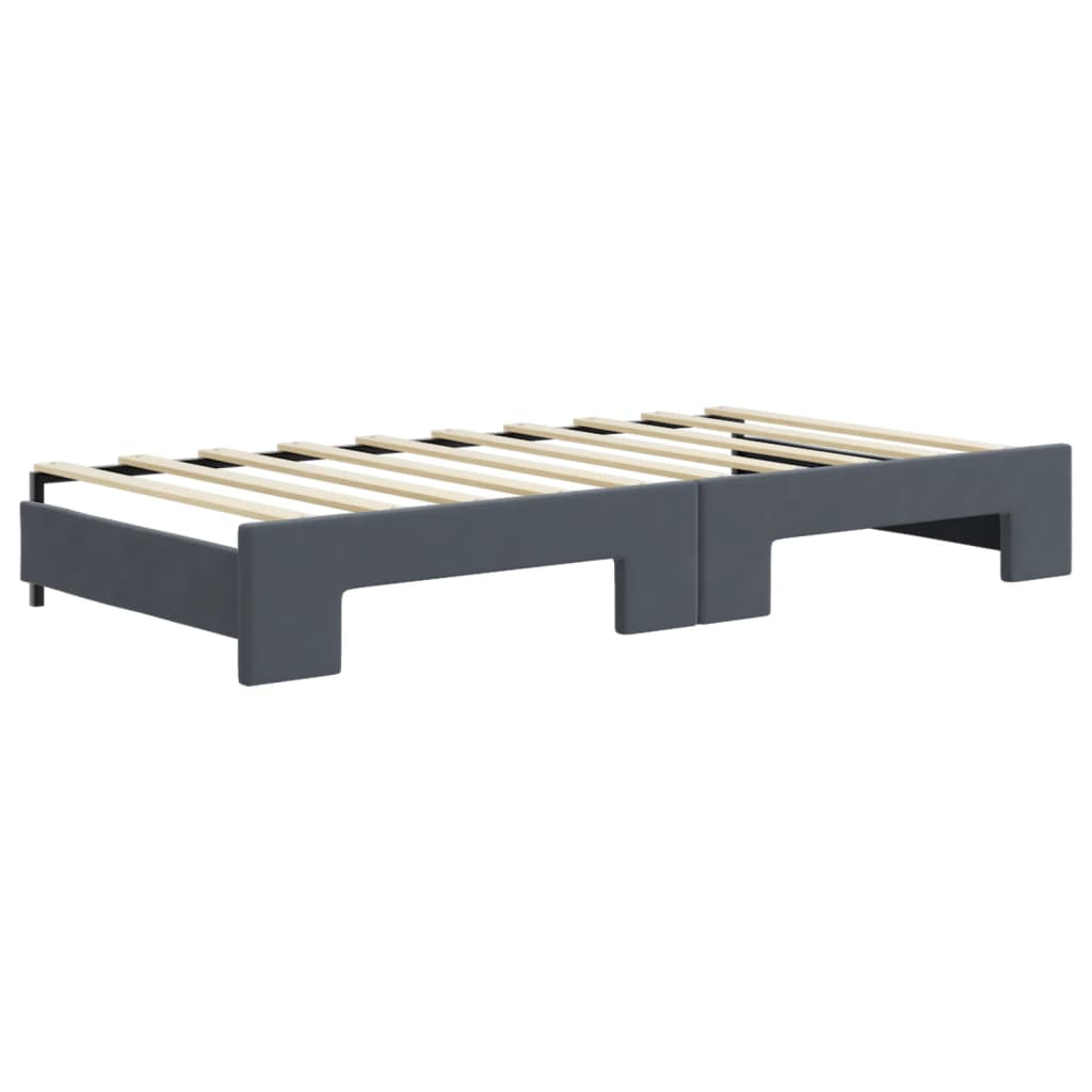 vidaXL Daybed with Trundle and Mattresses Dark Grey 90x190 cm Velvet 5
