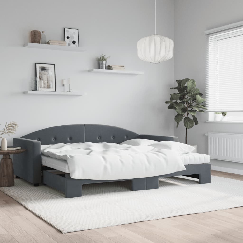 vidaXL Daybed with Trundle and Mattresses Dark Grey 90x190 cm Velvet 1