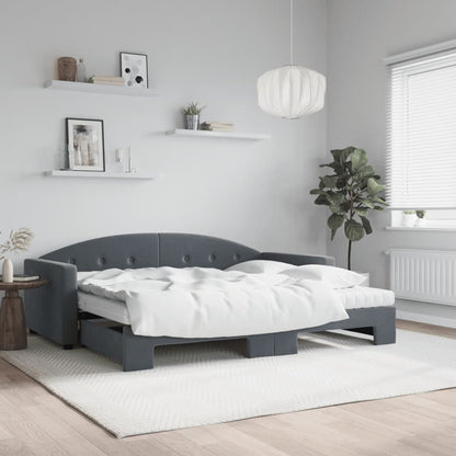 vidaXL Daybed with Trundle and Mattresses Dark Grey 90x190 cm Velvet 1