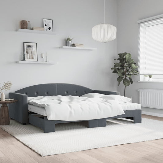 vidaXL Daybed with Trundle and Mattresses Dark Grey 90x190 cm Velvet 1