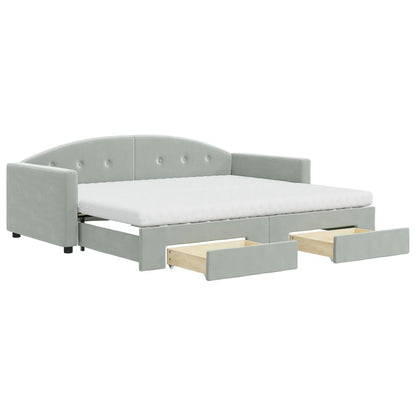 vidaXL Daybed with Trundle and Drawers Light Grey 90x190 cm Velvet 2