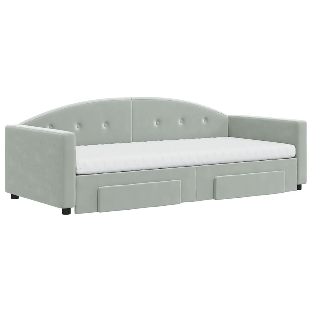 vidaXL Daybed with Trundle and Drawers Light Grey 90x190 cm Velvet 3