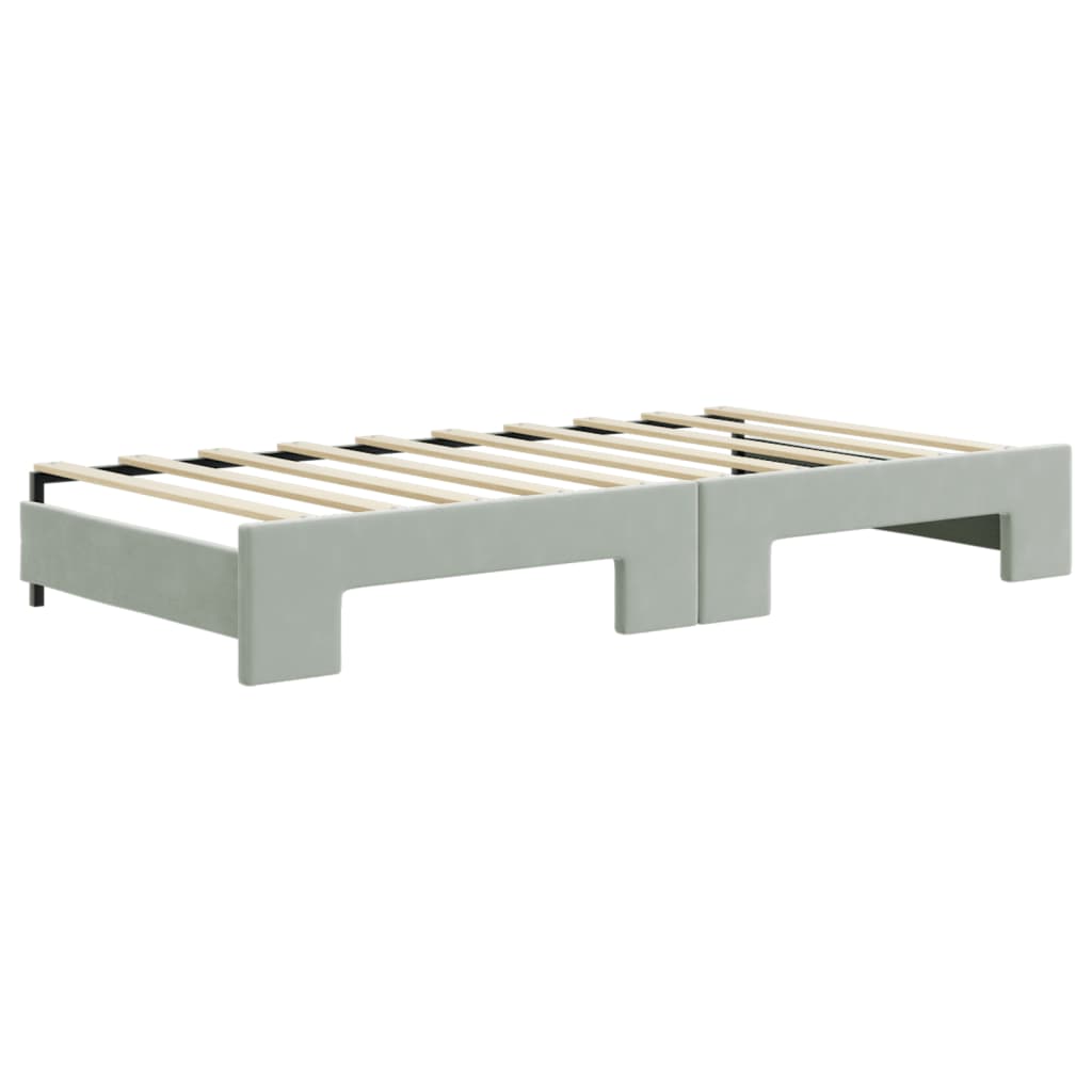 vidaXL Daybed with Trundle and Drawers Light Grey 90x190 cm Velvet 5