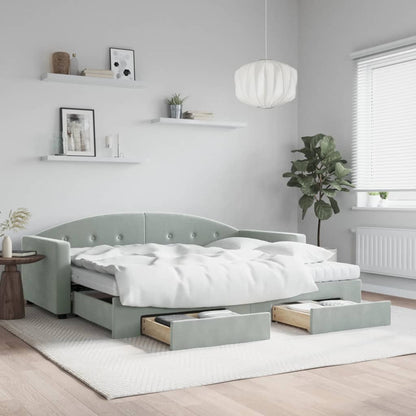vidaXL Daybed with Trundle and Drawers Light Grey 90x190 cm Velvet 1