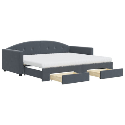 vidaXL Daybed with Trundle and Drawers Dark Grey 90x190 cm Velvet 2