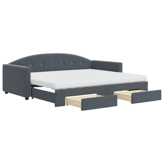 vidaXL Daybed with Trundle and Drawers Dark Grey 90x190 cm Velvet 2