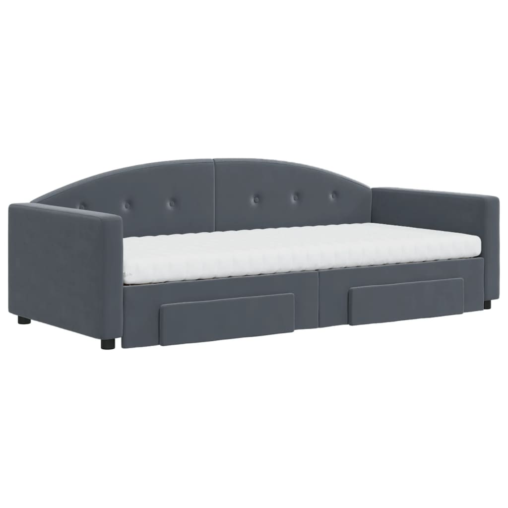 vidaXL Daybed with Trundle and Drawers Dark Grey 90x190 cm Velvet 3