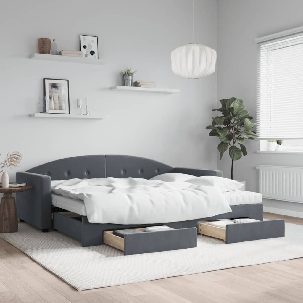 vidaXL Daybed with Trundle and Drawers Dark Grey 90x190 cm Velvet 1