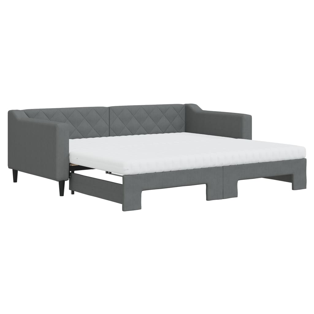 vidaXL Daybed with Trundle and Mattresses Dark Grey 90x190 cm Fabric 2