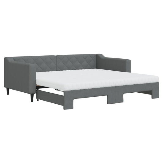 vidaXL Daybed with Trundle and Mattresses Dark Grey 90x190 cm Fabric 2